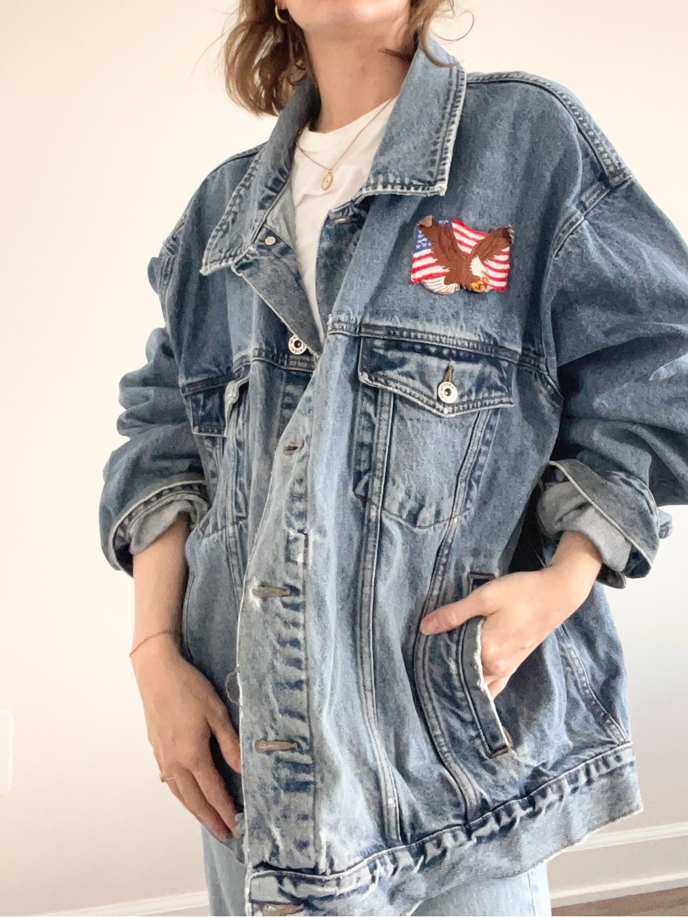 Vintage Wrangler Hero Distressed Blue Oversized Denim Jacket - Picture 6 of 9